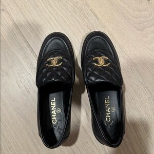 Chanel black leather loafers AUTHENTIC